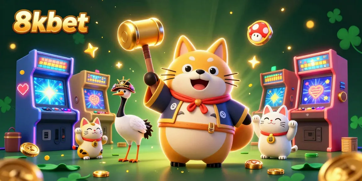 Experience thrilling gaming action with 8xbet's colorful characters and vibrant 3D casino elements.
