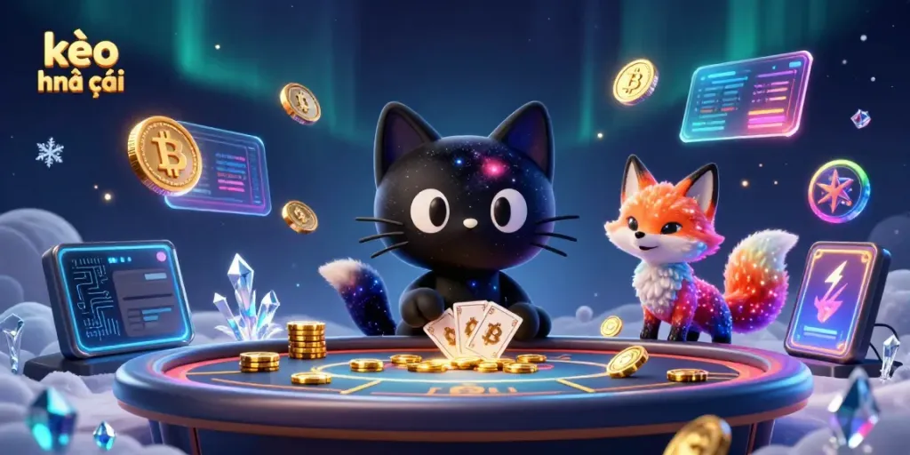 Engage with kèo nhà cái at a cosmic casino table featuring unique characters and vibrant elements.