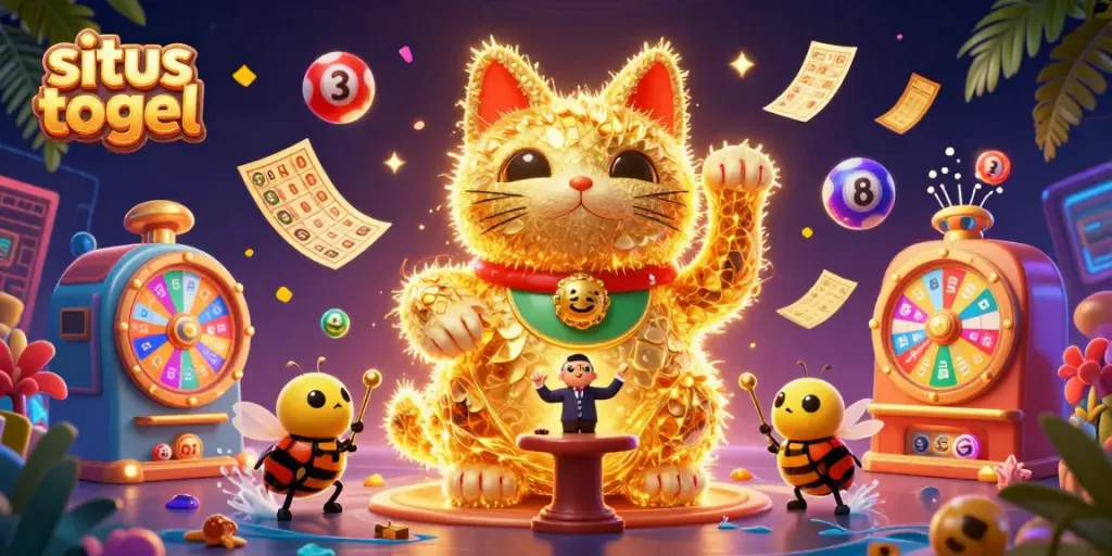 Experience thrilling situs togel excitement with our animated lucky cat and colorful lottery elements.
