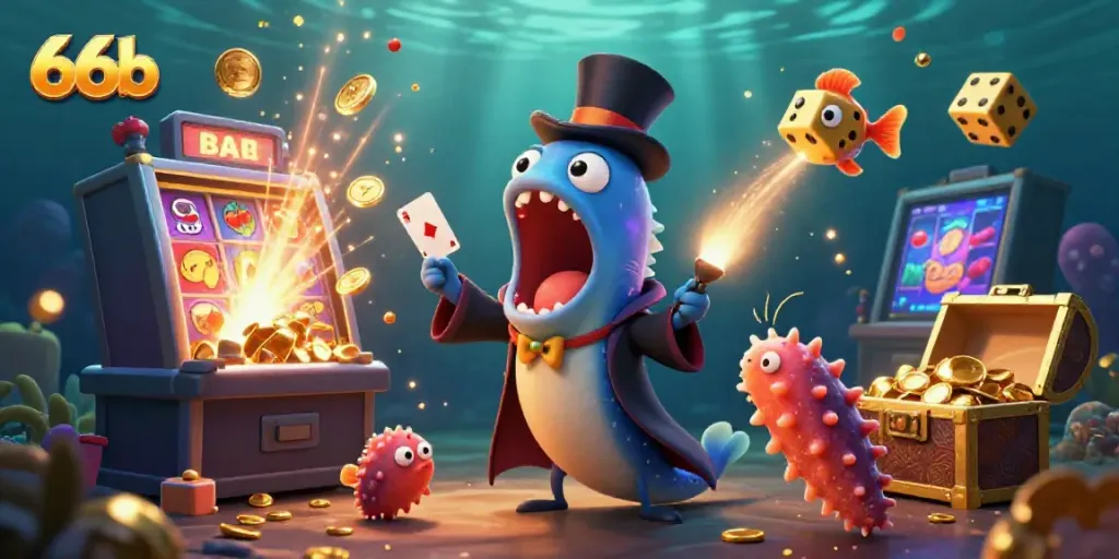 Engage with 66b casino action featuring magical sea creatures and jackpot excitement in a vibrant scene.