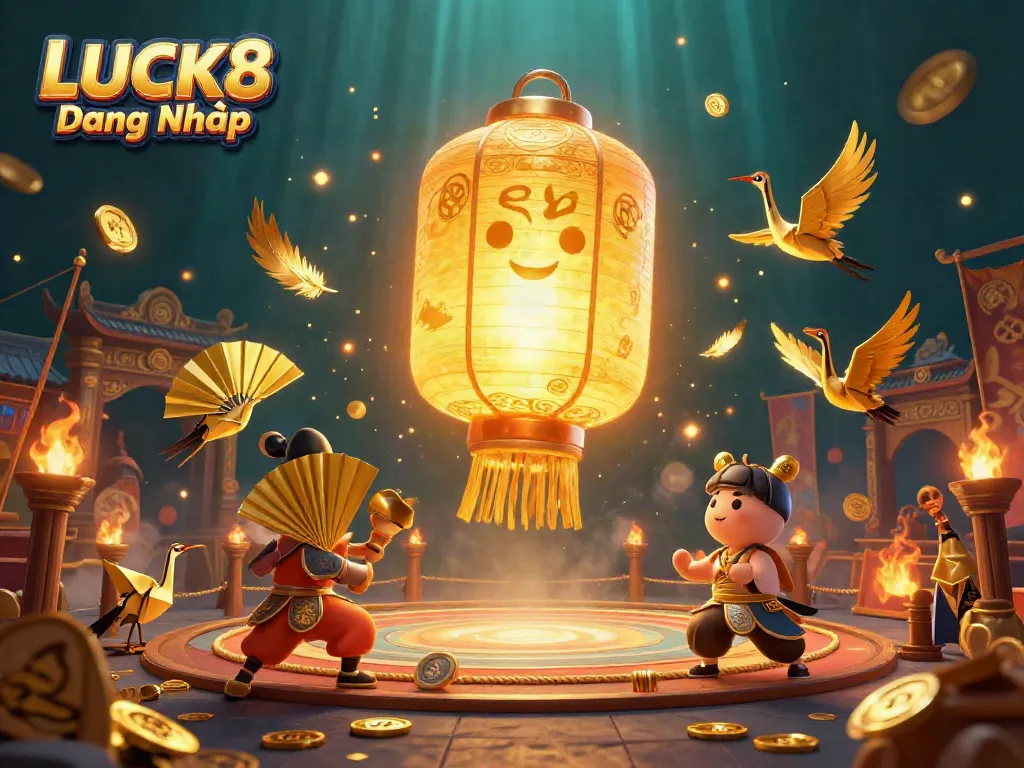 Experience LUCK8 Đăng Nhập with the animated golden lantern spirit and vibrant casino scene.