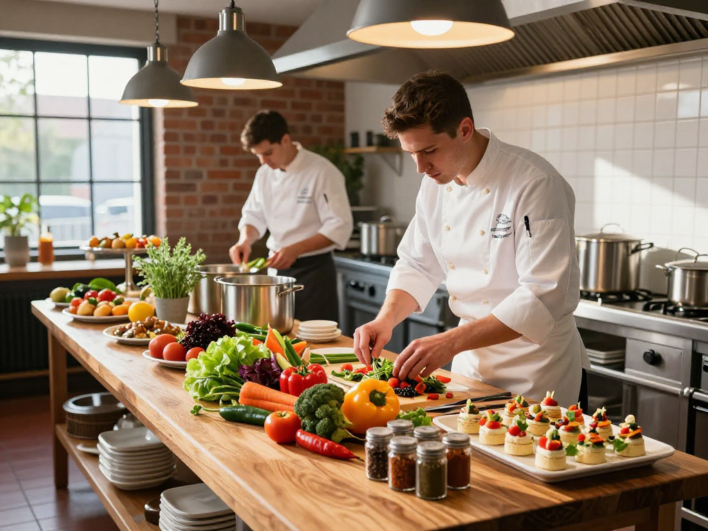 Best Price Catering Equipment showcased in a bustling kitchen with chefs preparing a buffet.