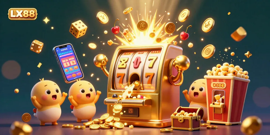 LX88 slot machine hits the jackpot, showering gold coins, creating an electrifying casino scene.