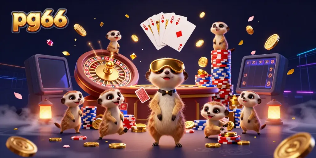 Experience the vibrant thrills of pg66 with a playful meerkat casino scene featuring dynamic characters and exciting game elements.