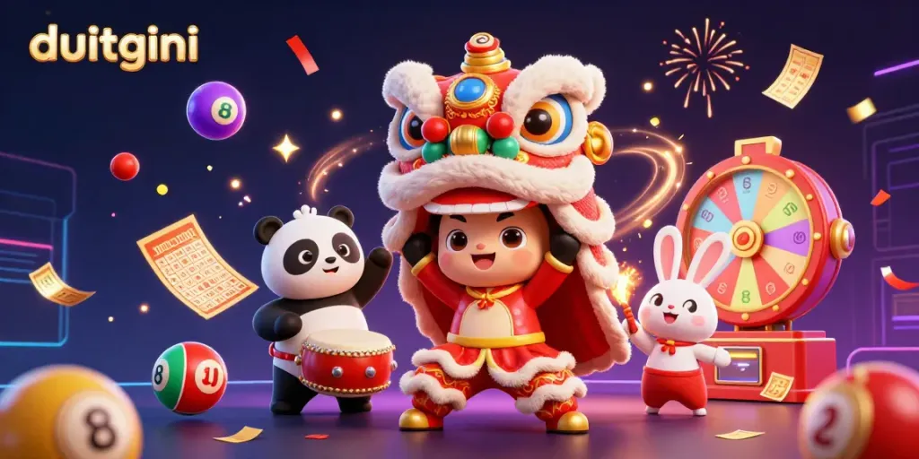 Dive into the festive excitement with duitgini's vibrant loan application scene showcasing a colorful illustration of a lion dance and lucky elements.