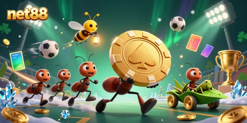 Engage in thrilling gaming action with net88 as cartoon ants embark on an exhilarating heist.