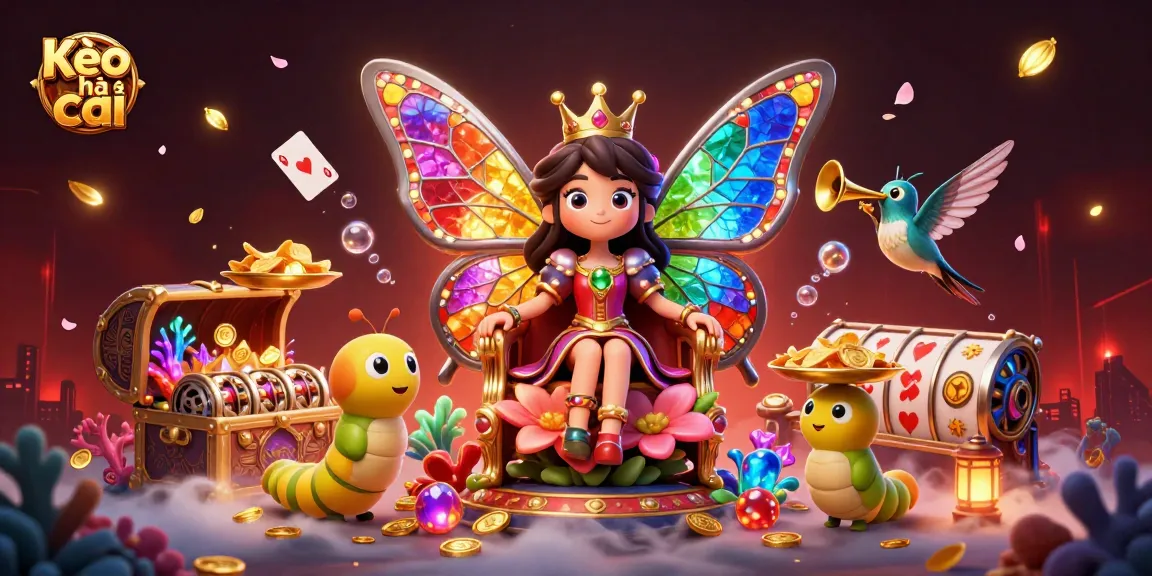 Spin the Kèo nhà cái with vibrant cartoon elements in a casino-themed illustration.