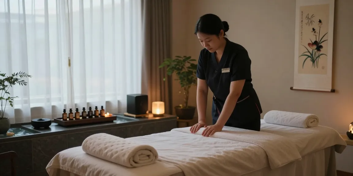 Relaxing Korean massage therapy setting with 강남출장안마 elements like essential oils and tranquil lighting.