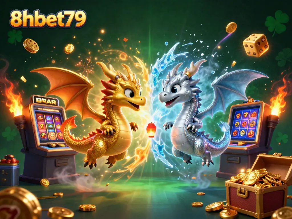 Engage with the thrilling world of 8xbet79 as cartoon dragons soar amidst a jackpot explosion in a vibrant casino.