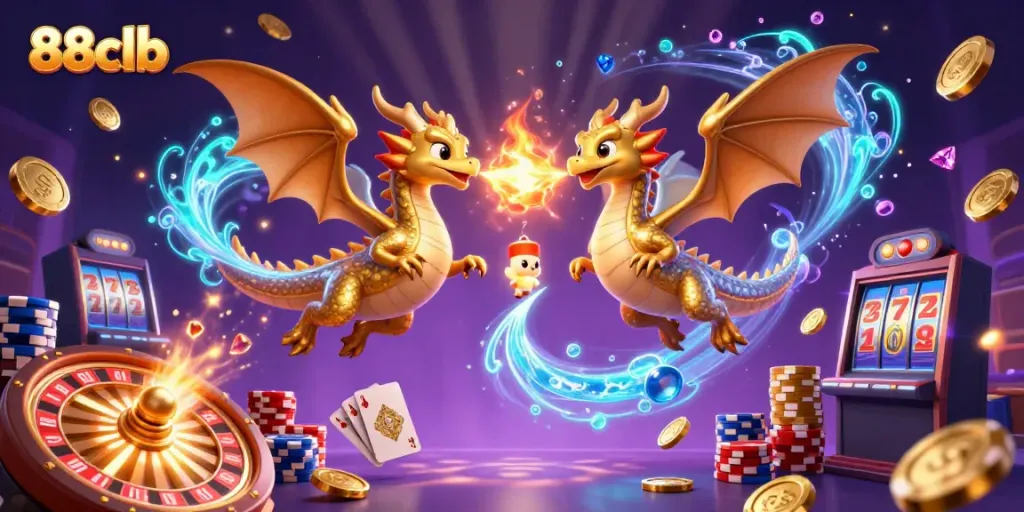 Achieve big wins at 88clb with dynamic dragons, golden coins, and vibrant casino elements.