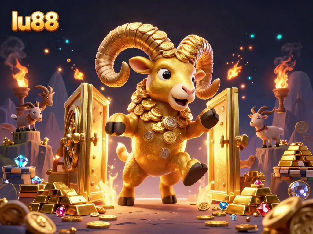 Experience thrilling gaming action with the golden ram charging through riches at lu88's casino.
