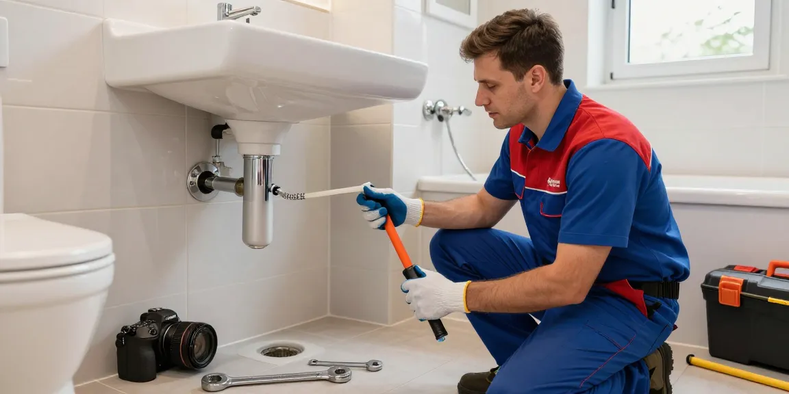 Professional plumber examining blocked drains London in a clean, well-lit home environment.