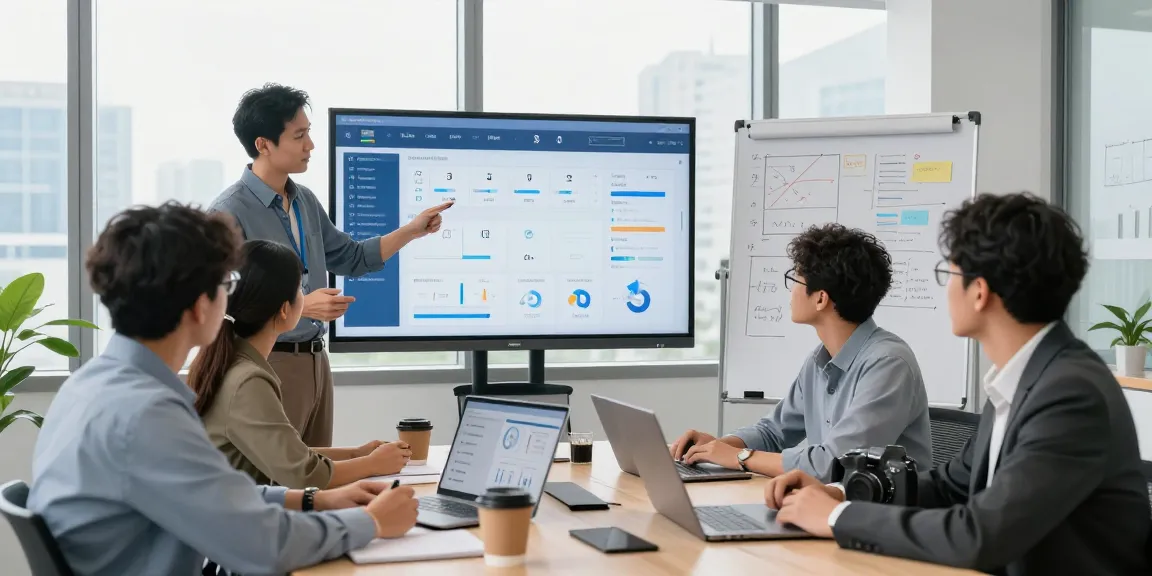 Team collaborating on business phone systems in a modern office environment, showcasing effective communication tools and strategies.