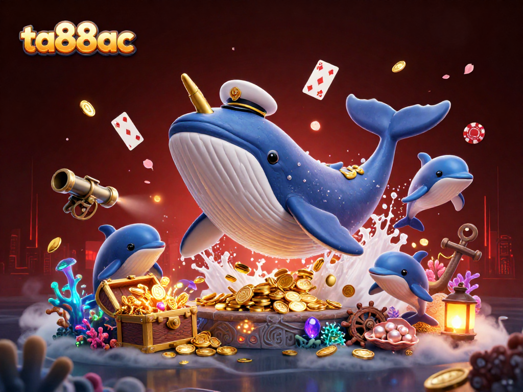 Join the fun at ta88ac with a whale breaching in a sea of coins and playful dolphins!
