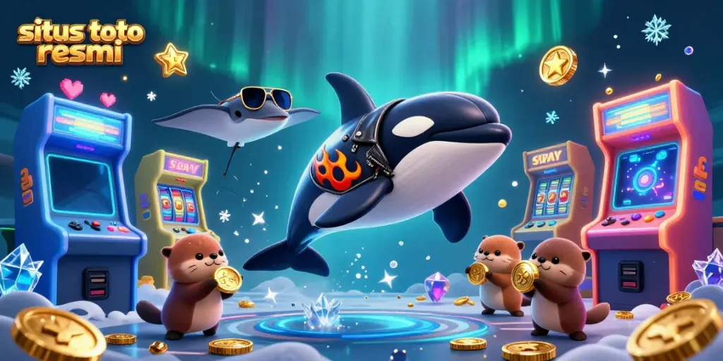 Experience thrilling gaming action with the stylish situs toto resmi scene featuring an orca, stingray, and otters.