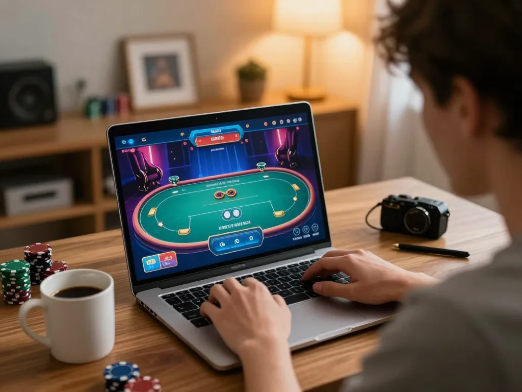 C168 player engaging in an online poker game with focused strategy and vibrant visuals