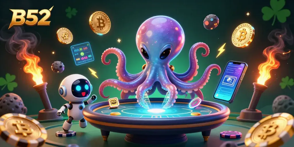 Experience thrilling gameplay with B52, featuring an alien octopus at a holographic poker table.