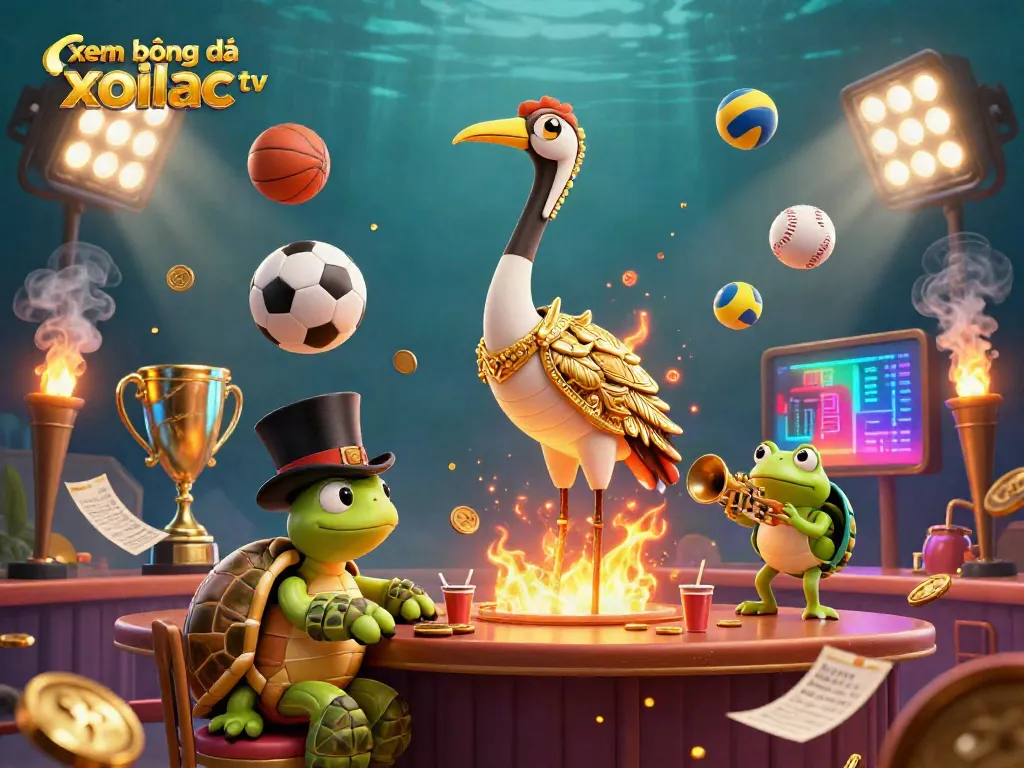 Xem bóng đá xoilac tv showcases a dynamic betting atmosphere with lively characters and sports elements.