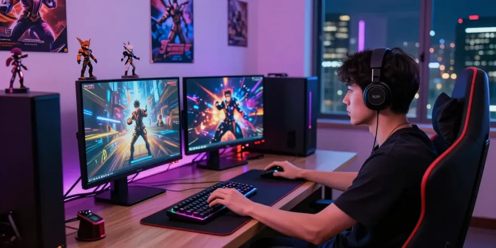 Engaging F168 online gaming setup with vibrant graphics and ambient lighting.