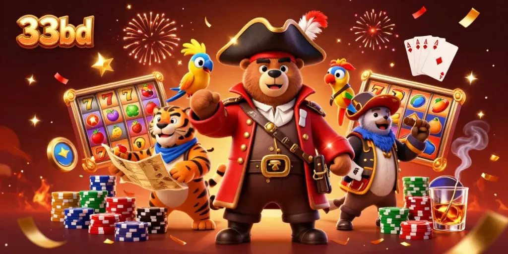 Win big at 33bd with slot reels, poker chips, and exciting casino elements.