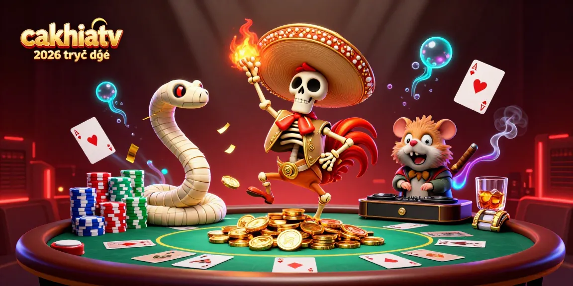Experience cakhiatv 2026 trực tiếp with dynamic casino action in a vibrant 3D scene filled with characters and games.