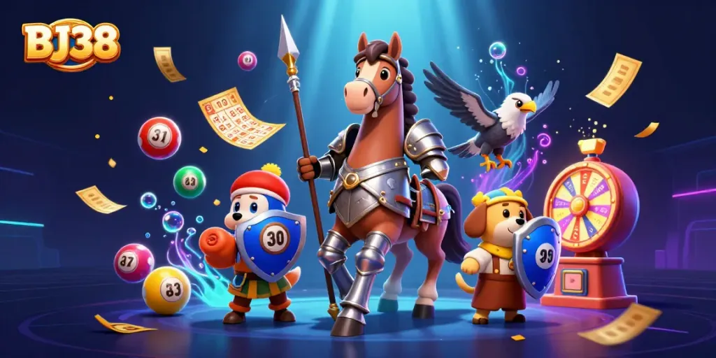 Experience the excitement of BJ38 with vibrant lottery balls and engaging casino elements.