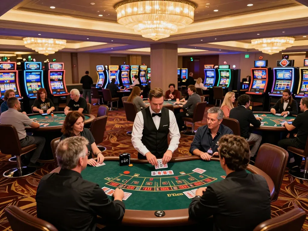 Excited players placing bets at blackjack tables in upscale casino, exploring danhlodeonline.