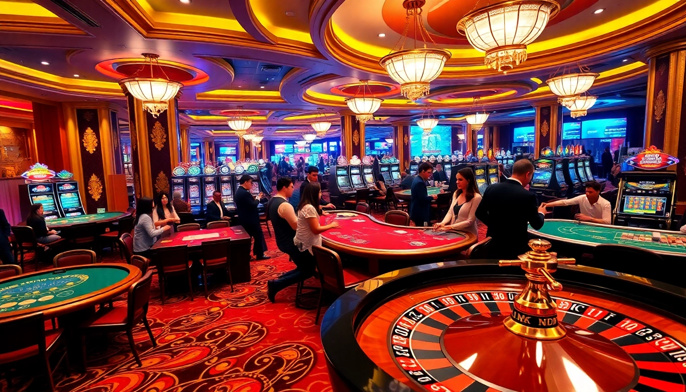 Feel the thrill of gambling excitement at a luxurious casino with okking tables and slot machines.