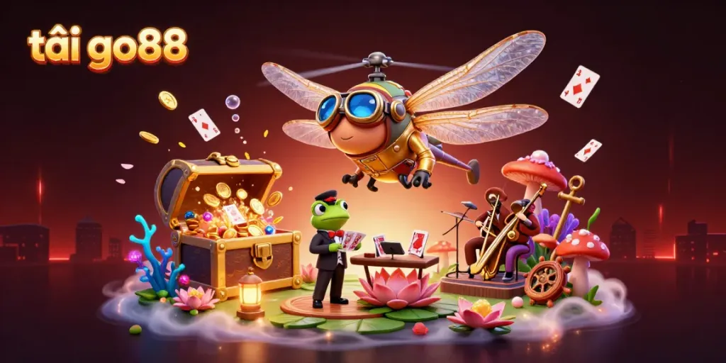 Exciting scene illustrating how to tải go88 with a vibrant casino atmosphere and engaging characters.