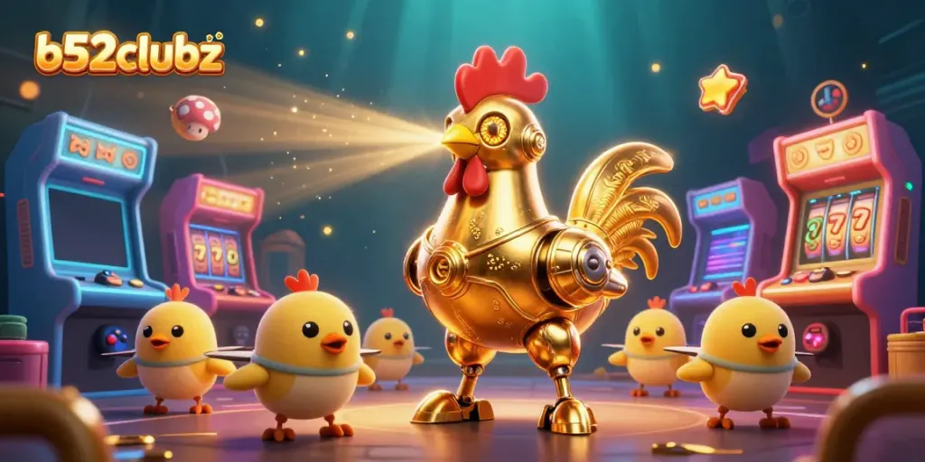 Play exciting games at b52clubz with vibrant colors and dynamic characters illustrated in casino style.