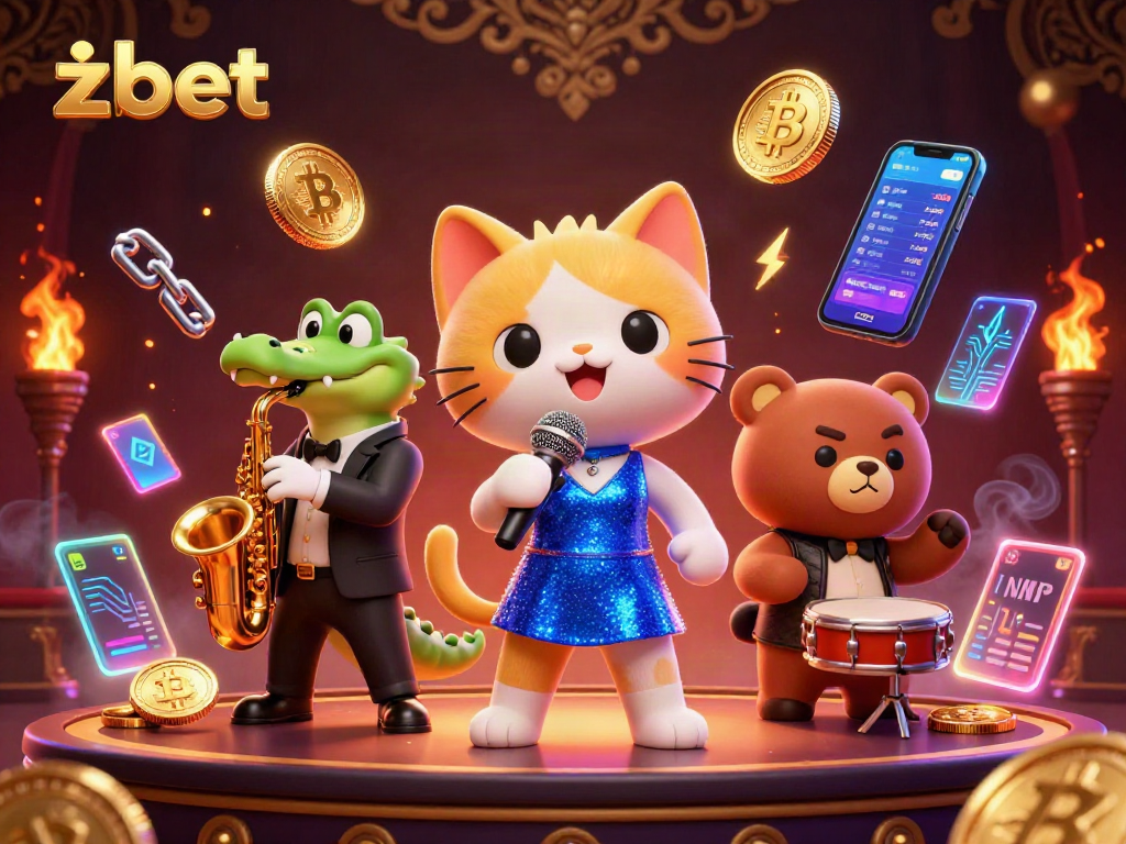 Zbet themed illustration showcasing gambling symbols and characters in a vibrant casino scene