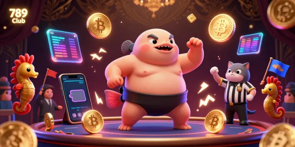 Engage in the vibrant underwater casino adventure of 789 Club with dynamic characters and crypto-themed elements.