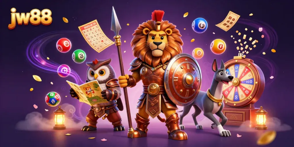 Engage with jw88's thrilling casino experience amidst vibrant lottery balls and games of chance.