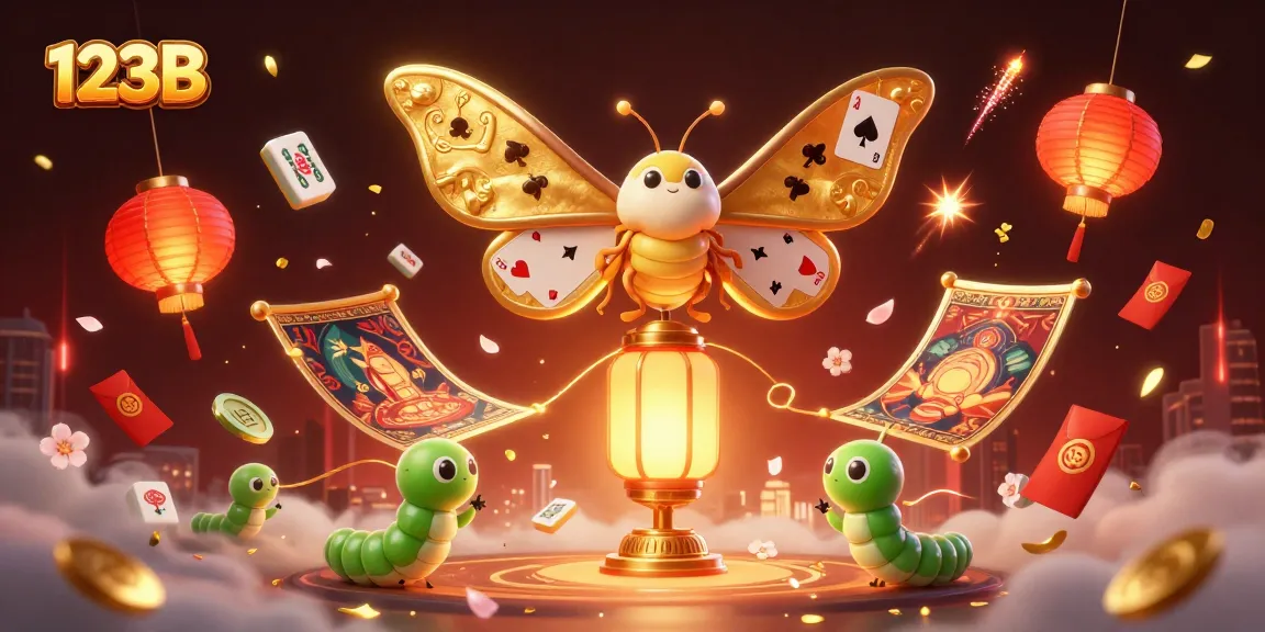 Engage with 123B through a vibrant 3D illustration of casino elements, showcasing a majestic moth and dynamic gaming scenes.