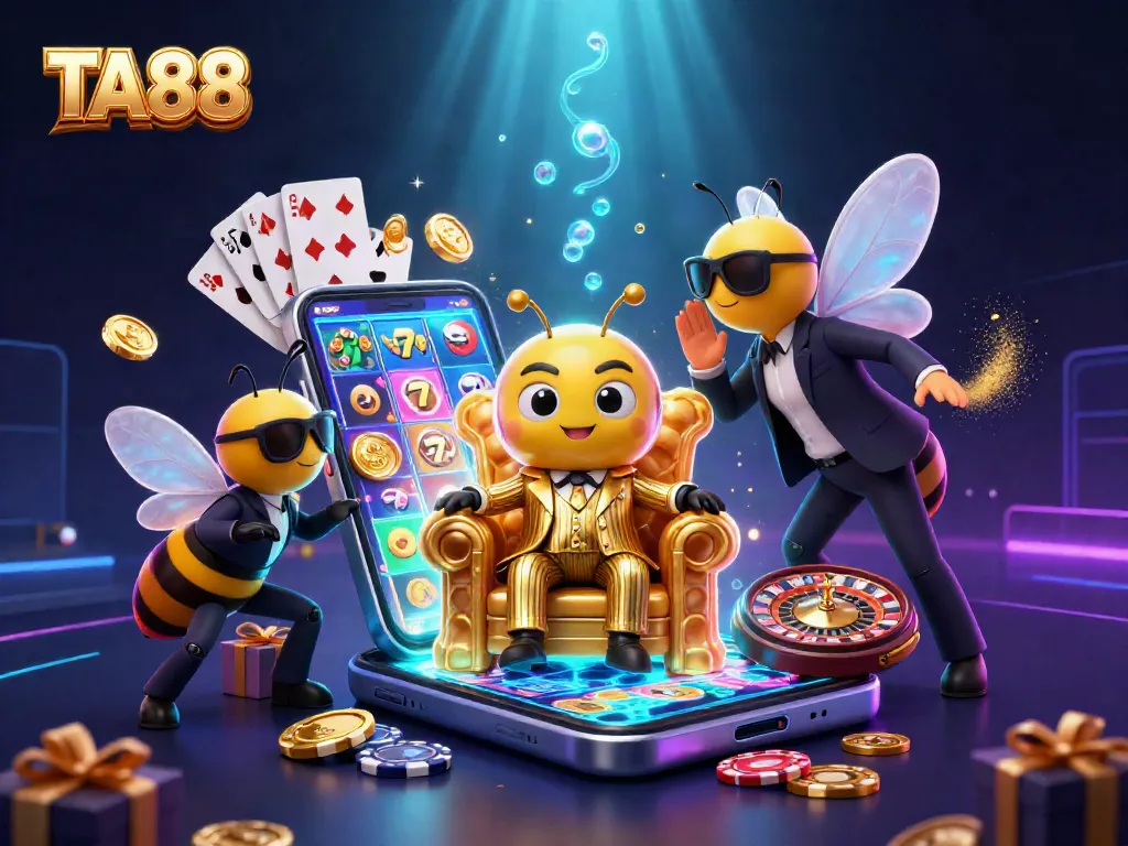 Experience the excitement of TA88 casino with a dynamic bumblebee mob boss in a lively gambling scene.