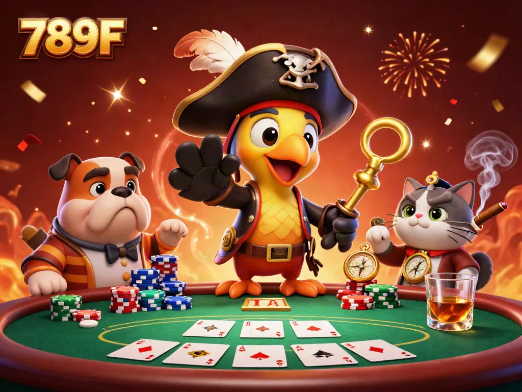 Engage in thrilling gameplay at 789F featuring dynamic gambling scenes with pirate characters!