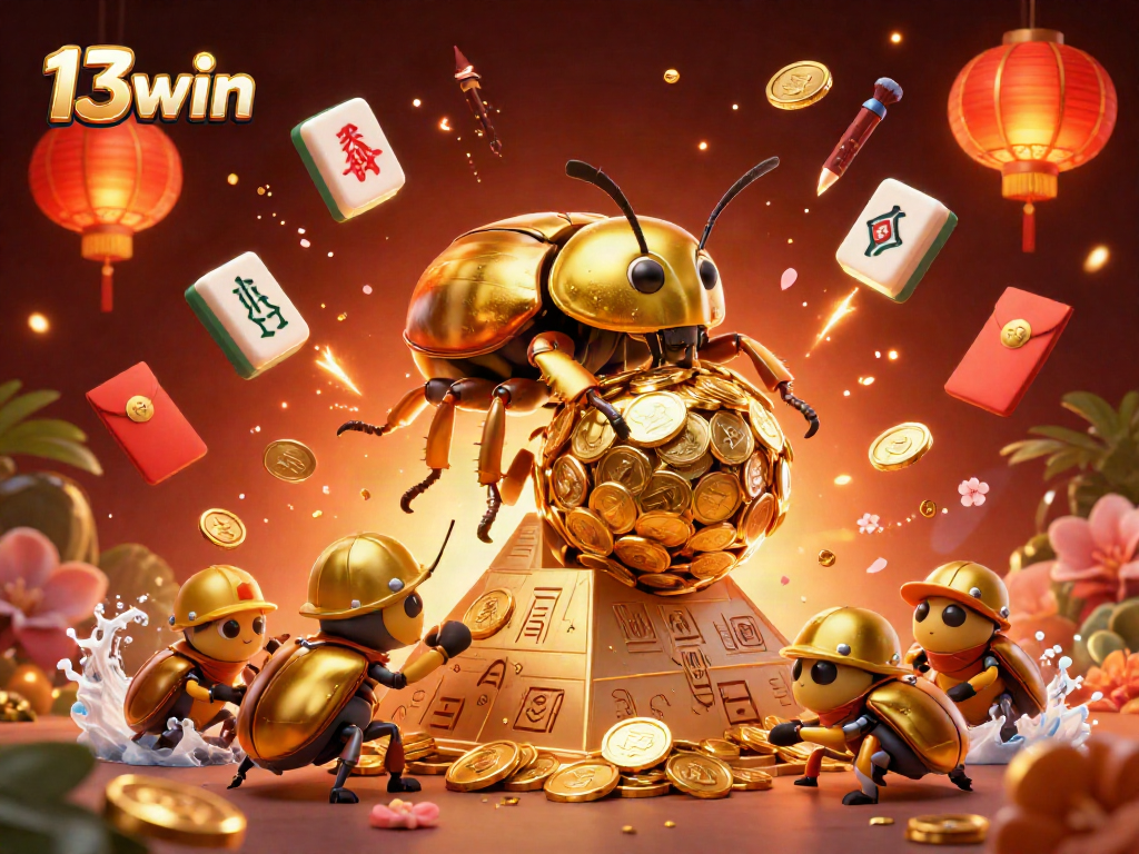 Experience thrilling gameplay with 13win's vibrant golden beetle casino illustration.