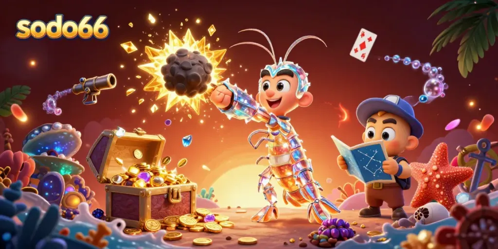 Experience thrilling gaming with sodo66 in a vibrant, dynamic underwater scene filled with treasures.