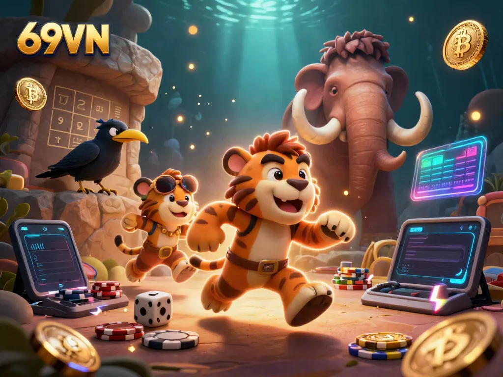 Watch a lively scene at 69VN with cartoon characters engaging in a prehistoric casino setting
