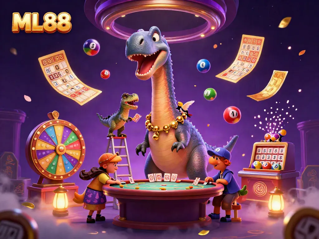 Experience the thrill of ML88 with a dazzling 3D casino scene packed with vibrant lottery elements.