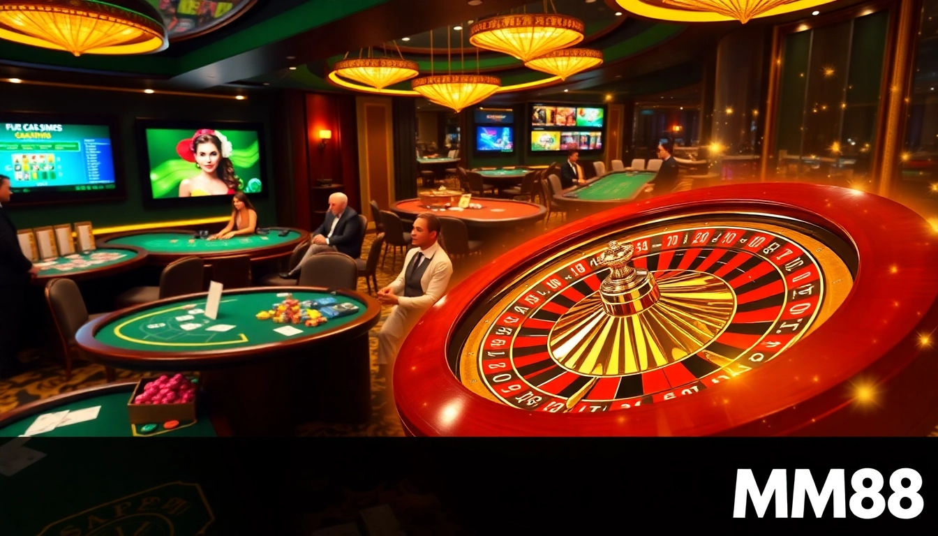 Experience the excitement of MM88 casino games, featuring vibrant tables and engaging online gambling interfaces.