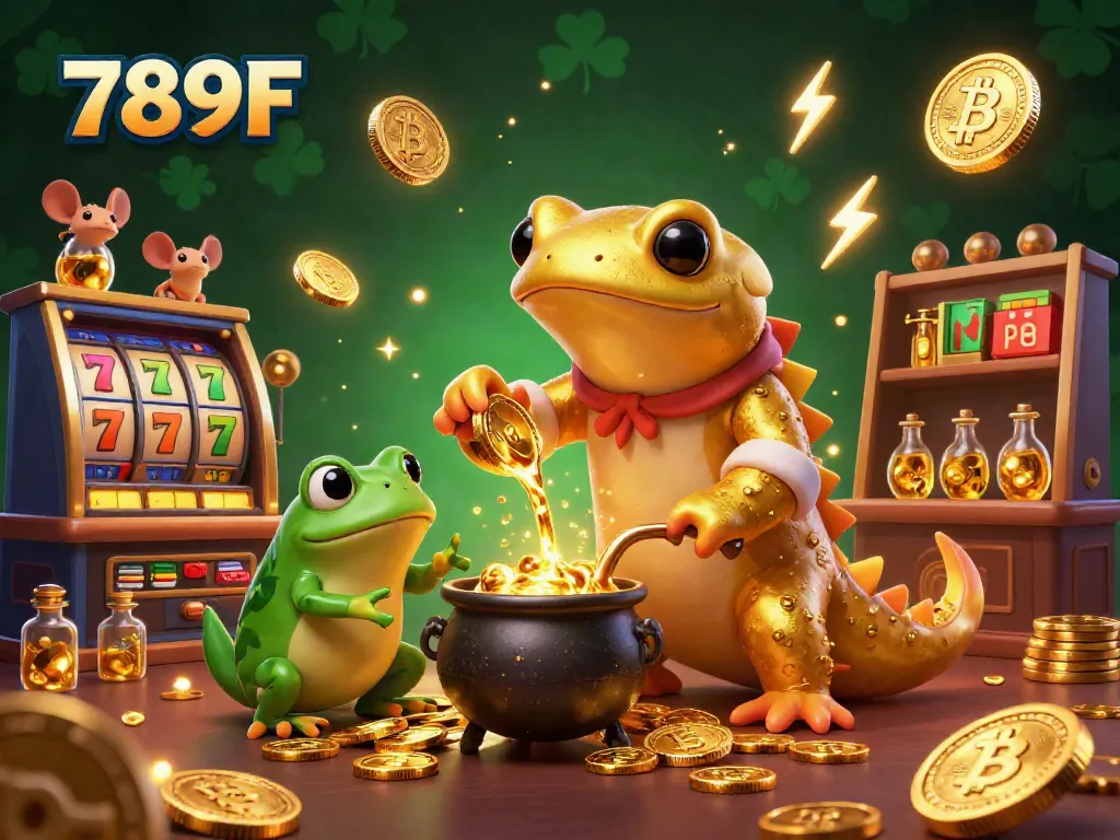 Experience the thrill of gaming with 789F as the golden salamander alchemist conjures riches in a bustling casino.