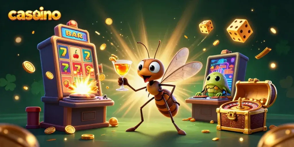 Experience thrilling casino adventures with a lively cartoon casino scene featuring engaging game elements.