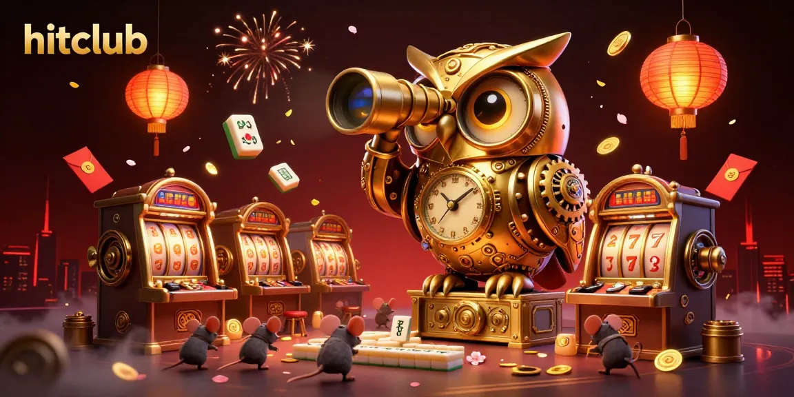Experience the vibrant gaming excitement at hitclub with golden owl overseeing a dynamic casino scene.