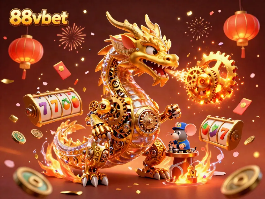 Experience thrilling gaming at 88vbet with a dynamic 3D scene of a golden dragon.
