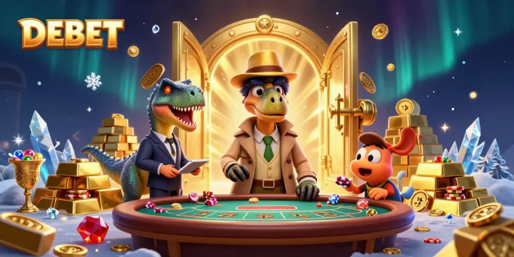 Experience exciting gameplay at DEBET, featuring imaginative dinosaurs at a lively blackjack table.