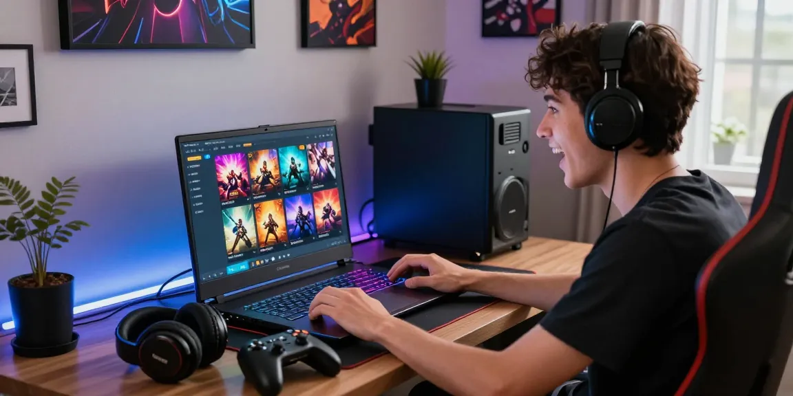 ZONA66 gaming interface showcased on a laptop featuring vibrant game selections in a cozy home gaming setup.