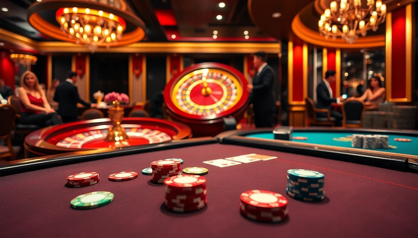 DA88 casino scene showcasing exhilarating poker action and roulette excitement.