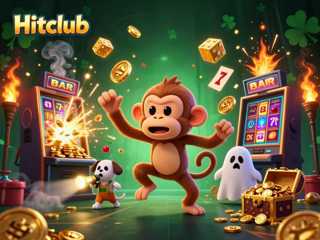 Experience thrilling wins with Hitclub in a vibrant haunted casino scene.