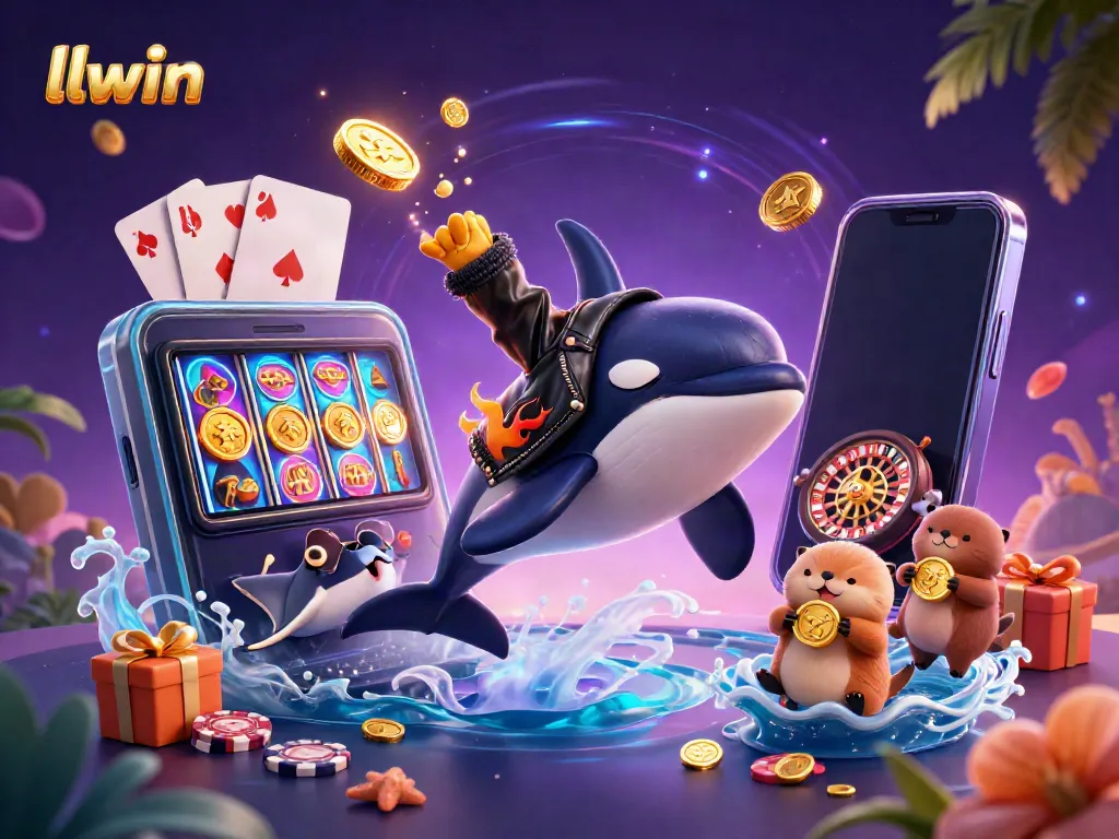 Experience thrilling gaming at LLWIN with stunning visuals of orca, stingray, and otters amidst exciting casino elements.